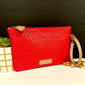 Elaine Turner Pink Woven Clutch/Cosmetic Pouch/Wristlet